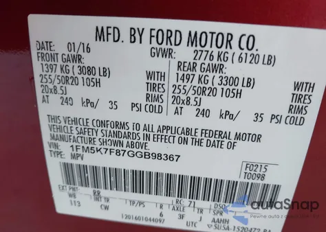 2016 Ford Explorer Limited z USA, uszkodzony, nr VIN 1FM5K7F87GGB98367